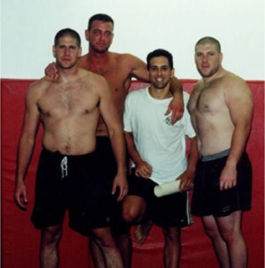 2001, from L to R, UFC Fighter Rory Singer, Matt Thornton, Matt’s 1st black belt, Luis Guiterrez, and original SBG coach and trainer of UFC Champion Forest Griffin, Adam Singer